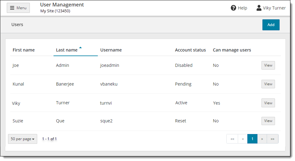 Users list.